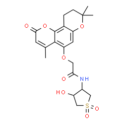 ChemSpider 2D Image | N-(4-Hydroxy-1,1-dioxidotetrahydro-3-thiophenyl)-2-[(4,8,8-trimethyl-2-oxo-9,10-dihydro-2H,8H-pyrano[2,3-f]chromen-5-yl)oxy]acetamide | C21H25NO8S