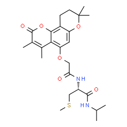 ChemSpider 2D Image | N-Isopropyl-S-methyl-N~2~-{[(3,4,8,8-tetramethyl-2-oxo-9,10-dihydro-2H,8H-pyrano[2,3-f]chromen-5-yl)oxy]acetyl}-L-cysteinamide | C25H34N2O6S