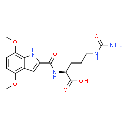 ChemSpider 2D Image | N~5~-Carbamoyl-N~2~-[(4,7-dimethoxy-1H-indol-2-yl)carbonyl]-L-ornithine | C17H22N4O6