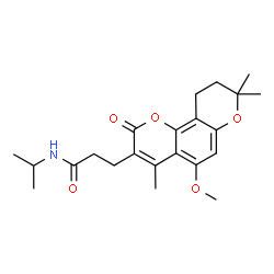 ChemSpider 2D Image | N-Isopropyl-3-(5-methoxy-4,8,8-trimethyl-2-oxo-9,10-dihydro-2H,8H-pyrano[2,3-f]chromen-3-yl)propanamide | C22H29NO5