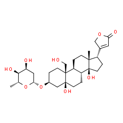 ChemSpider 2D Image | (3beta,5beta,17alpha)-3-[(2,6-Dideoxy-beta-D-ribo-hexopyranosyl)oxy]-5,14,19-trihydroxycard-20(22)-enolide | C29H44O9