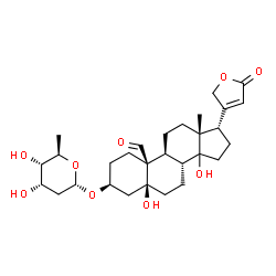 ChemSpider 2D Image | (3beta,5beta,14xi,17alpha)-3-[(2,6-Dideoxy-alpha-D-ribo-hexopyranosyl)oxy]-5,14-dihydroxy-19-oxocard-20(22)-enolide | C29H42O9