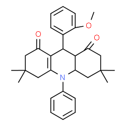 ChemSpider 2D Image | 9-(2-Methoxyphenyl)-3,3,6,6-tetramethyl-10-phenyl-3,4,4a,6,7,9,9a,10-octahydro-1,8(2H,5H)-acridinedione | C30H35NO3