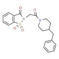 ChemSpider 2D Image | 2-[2-(4-Benzyl-1-piperidinyl)-2-oxoethyl]-1,2-benzothiazol-3(2H)-one 1,1-dioxide | C21H22N2O4S