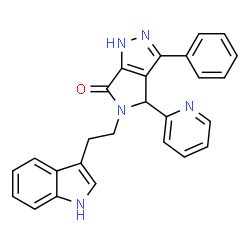 ChemSpider 2D Image | 5-[2-(1H-Indol-3-yl)ethyl]-3-phenyl-4-(2-pyridinyl)-4,5-dihydropyrrolo[3,4-c]pyrazol-6(1H)-one | C26H21N5O