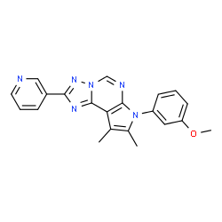 ChemSpider 2D Image | 7-(3-Methoxyphenyl)-8,9-dimethyl-2-(3-pyridinyl)-7H-pyrrolo[3,2-e][1,2,4]triazolo[1,5-c]pyrimidine | C21H18N6O