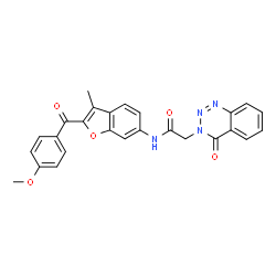 ChemSpider 2D Image | N-[2-(4-Methoxybenzoyl)-3-methyl-1-benzofuran-6-yl]-2-(4-oxo-1,2,3-benzotriazin-3(4H)-yl)acetamide | C26H20N4O5
