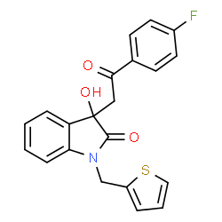 ChemSpider 2D Image | 3-[2-(4-Fluorophenyl)-2-oxoethyl]-3-hydroxy-1-(2-thienylmethyl)-1,3-dihydro-2H-indol-2-one | C21H16FNO3S