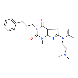 ChemSpider 2D Image | 8-[2-(Dimethylamino)ethyl]-1,7-dimethyl-3-(3-phenylpropyl)-1H-imidazo[2,1-f]purine-2,4(3H,8H)-dione | C22H28N6O2