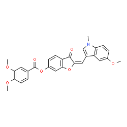 ChemSpider 2D Image | (2E)-2-[(5-Methoxy-1-methyl-1H-indol-3-yl)methylene]-3-oxo-2,3-dihydro-1-benzofuran-6-yl 3,4-dimethoxybenzoate | C28H23NO7