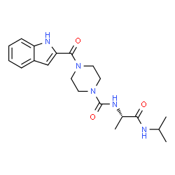 ChemSpider 2D Image | 4-(1H-Indol-2-ylcarbonyl)-N-[(2S)-1-(isopropylamino)-1-oxo-2-propanyl]-1-piperazinecarboxamide | C20H27N5O3