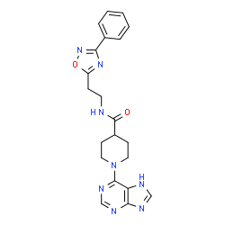 ChemSpider 2D Image | N-[2-(3-Phenyl-1,2,4-oxadiazol-5-yl)ethyl]-1-(7H-purin-6-yl)-4-piperidinecarboxamide | C21H22N8O2