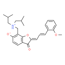 ChemSpider 2D Image | (2Z)-7-[(Diisobutylamino)methyl]-6-hydroxy-2-[(2E)-3-(2-methoxyphenyl)prop-2-en-1-ylidene]-1-benzofuran-3(2H)-one | C27H33NO4