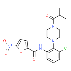 ChemSpider 2D Image | N-[3-Chloro-2-(4-isobutyryl-1-piperazinyl)phenyl]-5-nitro-2-furamide | C19H21ClN4O5