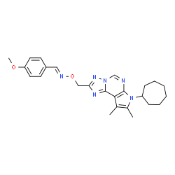 ChemSpider 2D Image | (E)-N-[(7-Cycloheptyl-8,9-dimethyl-7H-pyrrolo[3,2-e][1,2,4]triazolo[1,5-c]pyrimidin-2-yl)methoxy]-1-(4-methoxyphenyl)methanimine | C25H30N6O2