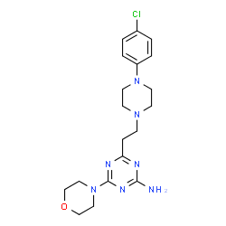 ChemSpider 2D Image | 4-{2-[4-(4-Chlorophenyl)-1-piperazinyl]ethyl}-6-(4-morpholinyl)-1,3,5-triazin-2-amine | C19H26ClN7O