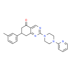 ChemSpider 2D Image | 7-(3-Methylphenyl)-2-[4-(2-pyridinyl)-1-piperazinyl]-7,8-dihydro-5(6H)-quinazolinone | C24H25N5O