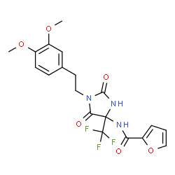 ChemSpider 2D Image | N-{1-[2-(3,4-Dimethoxyphenyl)ethyl]-2,5-dioxo-4-(trifluoromethyl)-4-imidazolidinyl}-2-furamide | C19H18F3N3O6