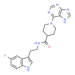 ChemSpider 2D Image | N-[2-(5-Fluoro-1H-indol-3-yl)ethyl]-1-(7H-purin-6-yl)-4-piperidinecarboxamide | C21H22FN7O