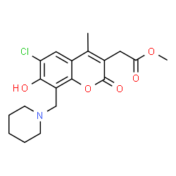 ChemSpider 2D Image | Methyl [6-chloro-7-hydroxy-4-methyl-2-oxo-8-(1-piperidinylmethyl)-2H-chromen-3-yl]acetate | C19H22ClNO5