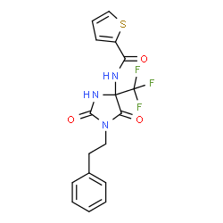 ChemSpider 2D Image | N-[2,5-Dioxo-1-(2-phenylethyl)-4-(trifluoromethyl)-4-imidazolidinyl]-2-thiophenecarboxamide | C17H14F3N3O3S