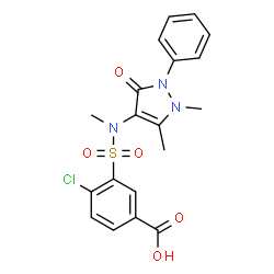 ChemSpider 2D Image | 4-Chloro-3-[(1,5-dimethyl-3-oxo-2-phenyl-2,3-dihydro-1H-pyrazol-4-yl)(methyl)sulfamoyl]benzoic acid | C19H18ClN3O5S