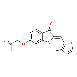 ChemSpider 2D Image | (2Z)-2-[(3-Methyl-2-thienyl)methylene]-6-(2-oxopropoxy)-1-benzofuran-3(2H)-one | C17H14O4S
