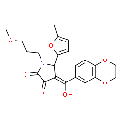 ChemSpider 2D Image | (4Z)-4-[2,3-Dihydro-1,4-benzodioxin-6-yl(hydroxy)methylene]-1-(3-methoxypropyl)-5-(5-methyl-2-furyl)-2,3-pyrrolidinedione | C22H23NO7