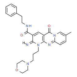ChemSpider 2D Image | (2E)-2-Imino-8-methyl-1-[3-(4-morpholinyl)propyl]-5-oxo-N-(2-phenylethyl)-1,5-dihydro-2H-dipyrido[1,2-a:2',3'-d]pyrimidine-3-carboxamide | C28H32N6O3