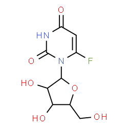 ChemSpider 2D Image | 6-Fluoro-1-pentofuranosyl-2,4(1H,3H)-pyrimidinedione | C9H11FN2O6