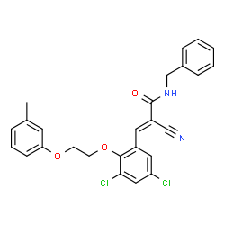 ChemSpider 2D Image | (2E)-N-Benzyl-2-cyano-3-{3,5-dichloro-2-[2-(3-methylphenoxy)ethoxy]phenyl}acrylamide | C26H22Cl2N2O3