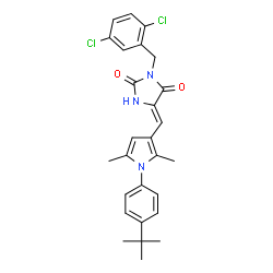 ChemSpider 2D Image | (5Z)-5-{[1-(4-tert-Butylphenyl)-2,5-dimethyl-1H-pyrrol-3-yl]methylene}-3-(2,5-dichlorobenzyl)imidazolidine-2,4-dione | C27H27Cl2N3O2