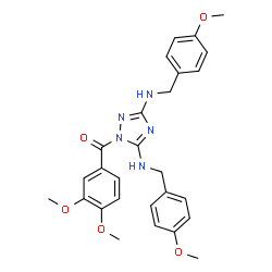 ChemSpider 2D Image | {3,5-Bis[(4-methoxybenzyl)amino]-1H-1,2,4-triazol-1-yl}(3,4-dimethoxyphenyl)methanone | C27H29N5O5