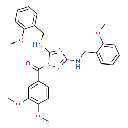 ChemSpider 2D Image | {3,5-Bis[(2-methoxybenzyl)amino]-1H-1,2,4-triazol-1-yl}(3,4-dimethoxyphenyl)methanone | C27H29N5O5