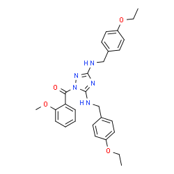 ChemSpider 2D Image | {3,5-Bis[(4-ethoxybenzyl)amino]-1H-1,2,4-triazol-1-yl}(2-methoxyphenyl)methanone | C28H31N5O4