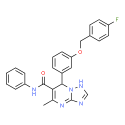 ChemSpider 2D Image | 7-{3-[(4-Fluorobenzyl)oxy]phenyl}-5-methyl-N-phenyl-1,7-dihydro[1,2,4]triazolo[1,5-a]pyrimidine-6-carboxamide | C26H22FN5O2