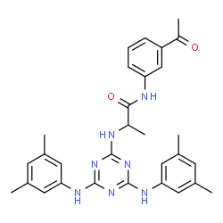 ChemSpider 2D Image | N-(3-Acetylphenyl)-N~2~-{4,6-bis[(3,5-dimethylphenyl)amino]-1,3,5-triazin-2-yl}alaninamide | C30H33N7O2