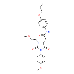 ChemSpider 2D Image | 2-[3-(2-Methoxyethyl)-1-(4-methoxyphenyl)-2,5-dioxo-4-imidazolidinyl]-N-(4-propoxyphenyl)acetamide | C24H29N3O6