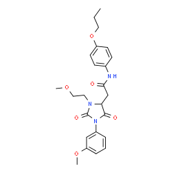 ChemSpider 2D Image | 2-[3-(2-Methoxyethyl)-1-(3-methoxyphenyl)-2,5-dioxo-4-imidazolidinyl]-N-(4-propoxyphenyl)acetamide | C24H29N3O6