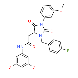 ChemSpider 2D Image | N-(3,5-Dimethoxyphenyl)-2-[3-(4-fluorobenzyl)-1-(3-methoxyphenyl)-2,5-dioxo-4-imidazolidinyl]acetamide | C27H26FN3O6