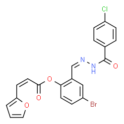 ChemSpider 2D Image | 4-Bromo-2-{(Z)-[(4-chlorobenzoyl)hydrazono]methyl}phenyl (2Z)-3-(2-furyl)acrylate | C21H14BrClN2O4