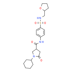 ChemSpider 2D Image | 1-Cyclohexyl-5-oxo-N-{4-[(tetrahydro-2-furanylmethyl)sulfamoyl]phenyl}-3-pyrrolidinecarboxamide | C22H31N3O5S