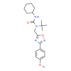 ChemSpider 2D Image | 3-Cyclohexyl-1-{[3-(4-methoxyphenyl)-1,2,4-oxadiazol-5-yl]methyl}-1-(2-methyl-2-propanyl)urea | C21H30N4O3
