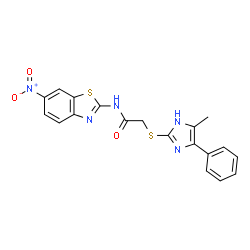 ChemSpider 2D Image | acetamide, 2-[(4-methyl-5-phenyl-1H-imidazol-2-yl)thio]-N-(6-nitro-2-benzothiazolyl)- | C19H15N5O3S2