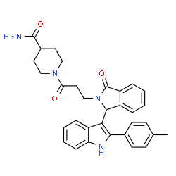 ChemSpider 2D Image | 1-(3-{1-[2-(4-Methylphenyl)-1H-indol-3-yl]-3-oxo-1,3-dihydro-2H-isoindol-2-yl}propanoyl)-4-piperidinecarboxamide | C32H32N4O3