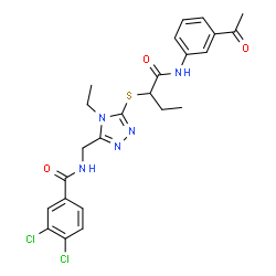 ChemSpider 2D Image | N-{[5-({1-[(3-Acetylphenyl)amino]-1-oxo-2-butanyl}sulfanyl)-4-ethyl-4H-1,2,4-triazol-3-yl]methyl}-3,4-dichlorobenzamide | C24H25Cl2N5O3S