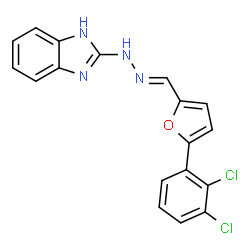 ChemSpider 2D Image | 2-[(2E)-2-{[5-(2,3-Dichlorophenyl)-2-furyl]methylene}hydrazino]-1H-benzimidazole | C18H12Cl2N4O