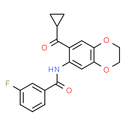 ChemSpider 2D Image | N-[7-(Cyclopropylcarbonyl)-2,3-dihydro-1,4-benzodioxin-6-yl]-3-fluorobenzamide | C19H16FNO4