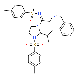 ChemSpider 2D Image | N-[(1Z)-2-(Benzylamino)-1-{2-isopropyl-3-[(4-methylphenyl)sulfonyl]-1-imidazolidinyl}ethylidene]-4-methylbenzenesulfonamide | C29H36N4O4S2