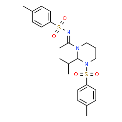 ChemSpider 2D Image | N-[(1E)-1-{2-Isopropyl-3-[(4-methylphenyl)sulfonyl]tetrahydro-1(2H)-pyrimidinyl}ethylidene]-4-methylbenzenesulfonamide | C23H31N3O4S2